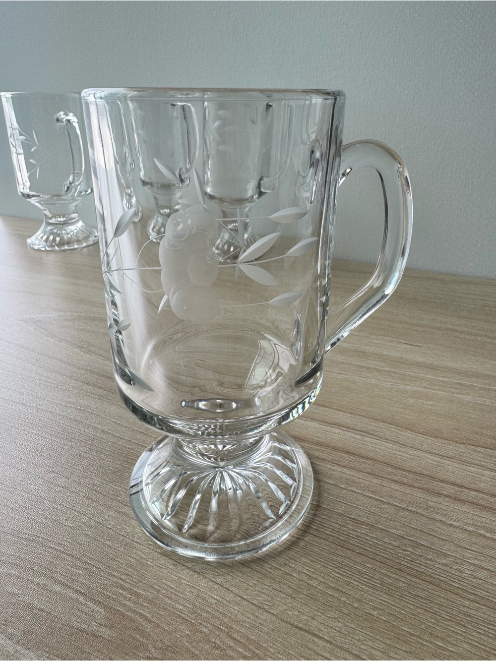 Princess House Heritage Irish Coffee Mugs Set of 4 Etched Glass 5.5”